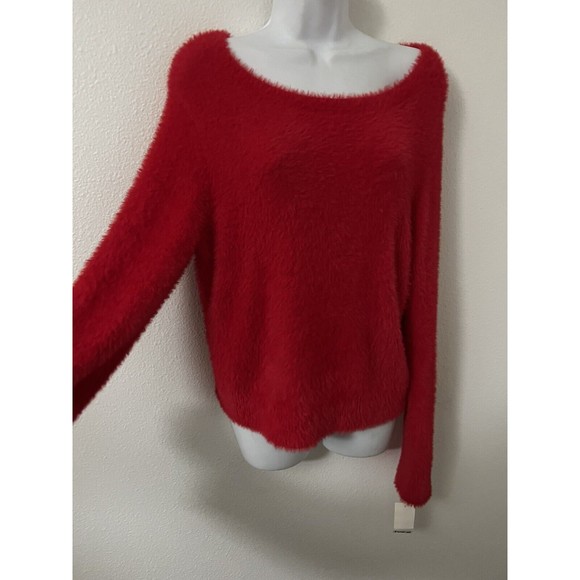 Bar III $60 Women's Fuzzy Sweater Stretchy Red  Medium New Holiday Macy’s Cozy - Picture 3 of 8